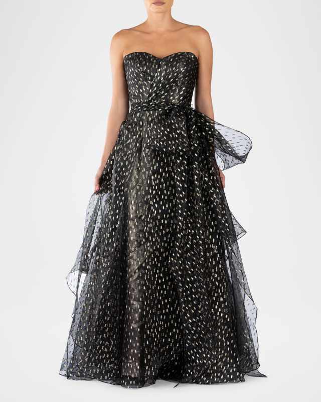 Strapless Metallic Fleck Bow Gown